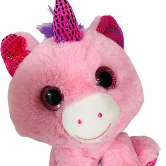 Sparkle Eyes Pink Plush 11 inch Unicorn Toy With Sparkly Horn & Ears Midwood - Picture 2 of 5